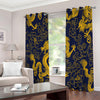 Gold Japanese Dragon Pattern Print Extra Wide Grommet Curtains