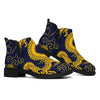 Gold Japanese Dragon Pattern Print Flat Ankle Boots