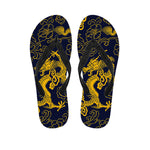 Gold Japanese Dragon Pattern Print Flip Flops