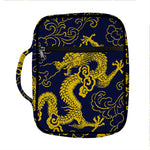 Gold Japanese Dragon Pattern Print Front Pocket Bible Bag