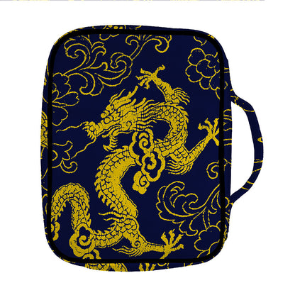 Gold Japanese Dragon Pattern Print Front Pocket Bible Bag