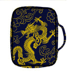 Gold Japanese Dragon Pattern Print Front Pocket Bible Bag