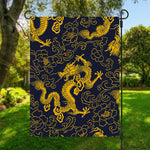 Gold Japanese Dragon Pattern Print Garden Flag