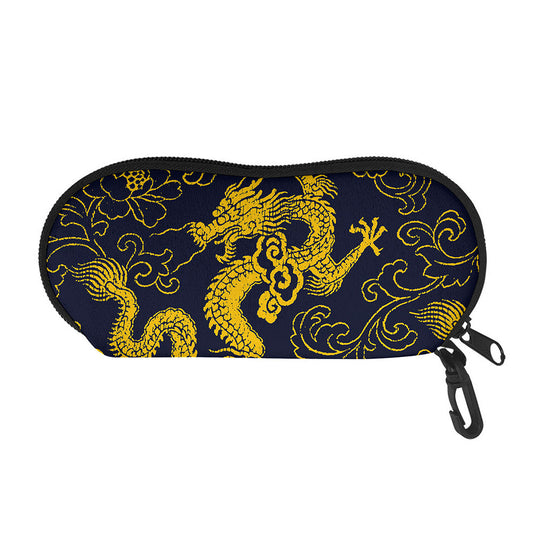 Gold Japanese Dragon Pattern Print Glasses Case