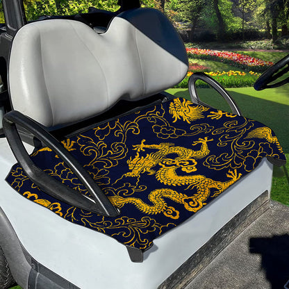 Gold Japanese Dragon Pattern Print Golf Cart Seat Cover