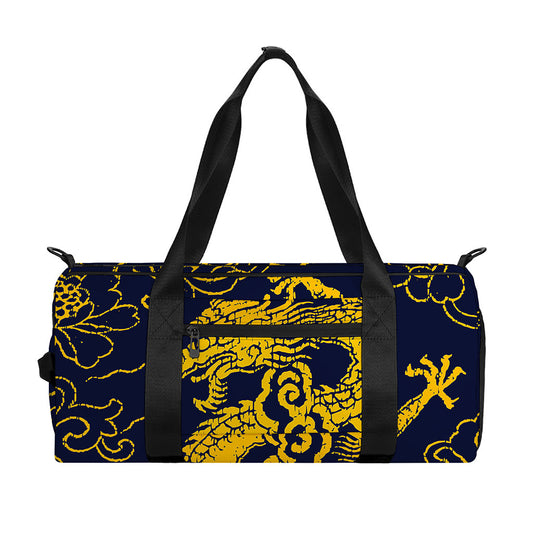 Gold Japanese Dragon Pattern Print Gym Bag