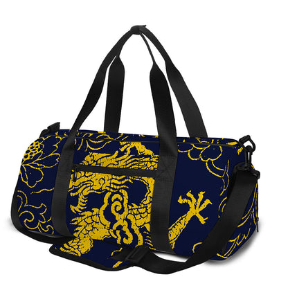 Gold Japanese Dragon Pattern Print Gym Bag