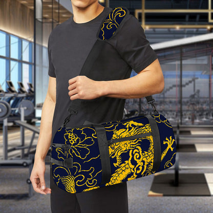 Gold Japanese Dragon Pattern Print Gym Bag