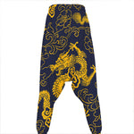 Gold Japanese Dragon Pattern Print Hammer Pants