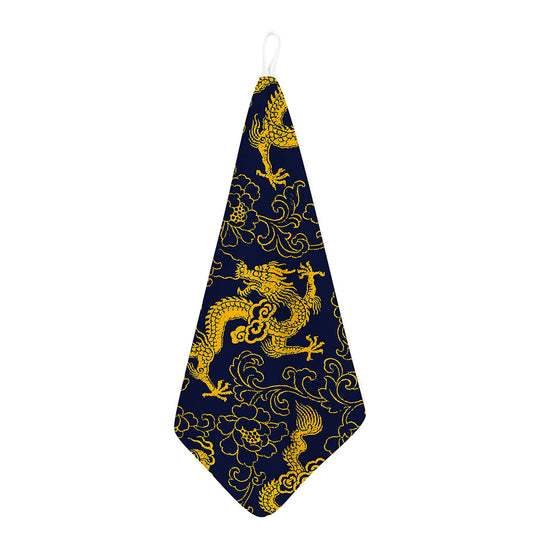 Gold Japanese Dragon Pattern Print Hand Towel