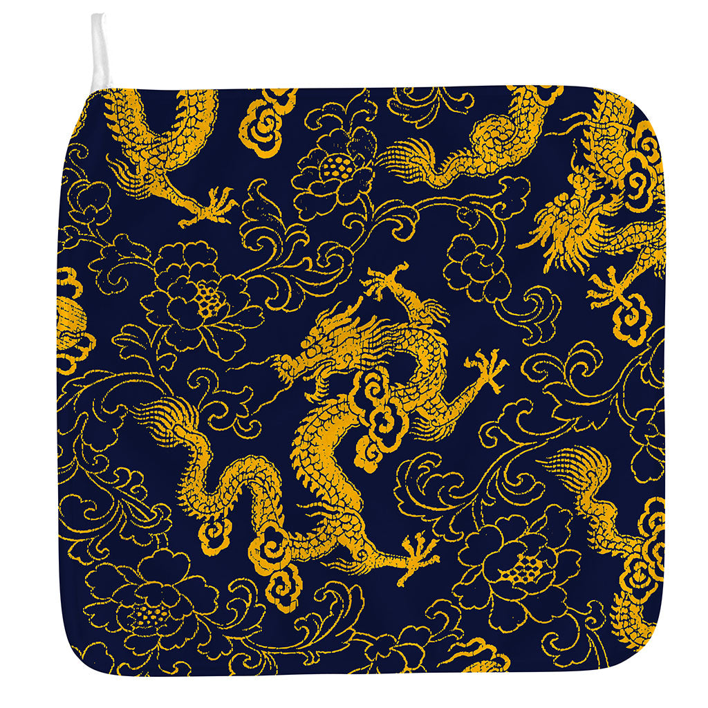 Gold Japanese Dragon Pattern Print Hand Towel