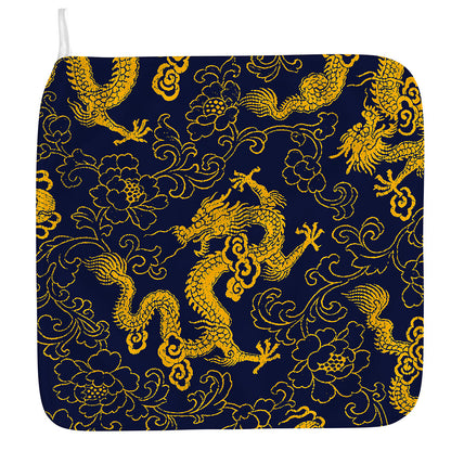 Gold Japanese Dragon Pattern Print Hand Towel