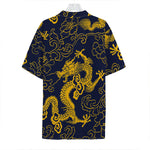 Gold Japanese Dragon Pattern Print Hawaiian Shirt