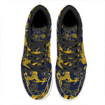 Gold Japanese Dragon Pattern Print High Top Leather Sneakers