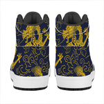 Gold Japanese Dragon Pattern Print High Top Leather Sneakers
