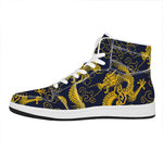 Gold Japanese Dragon Pattern Print High Top Leather Sneakers