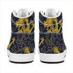 Gold Japanese Dragon Pattern Print High Top Leather Sneakers