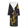 Gold Japanese Dragon Pattern Print Hooded Bathrobe