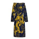 Gold Japanese Dragon Pattern Print Hooded Bathrobe