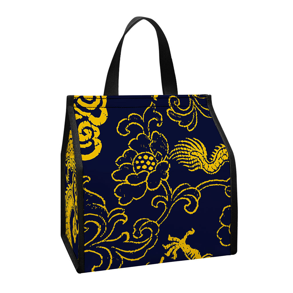 Gold Japanese Dragon Pattern Print Insulated Lunch Tote