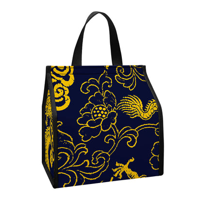 Gold Japanese Dragon Pattern Print Insulated Lunch Tote