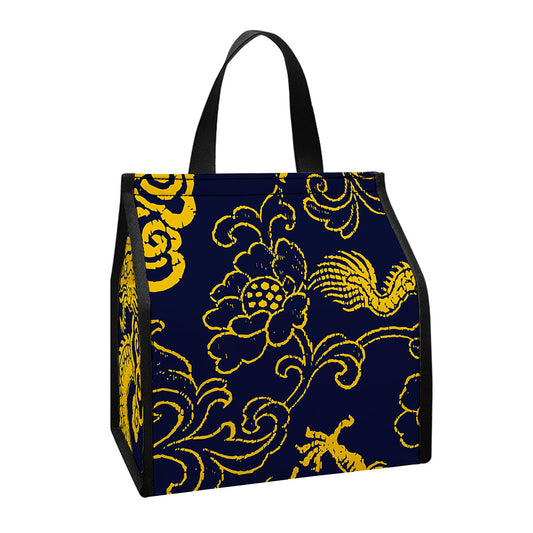 Gold Japanese Dragon Pattern Print Insulated Lunch Tote