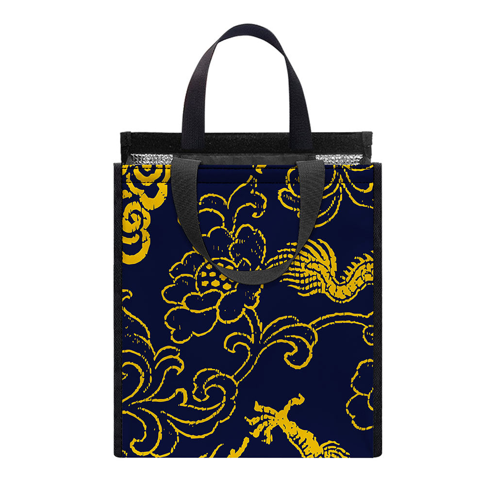 Gold Japanese Dragon Pattern Print Insulated Lunch Tote