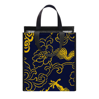 Gold Japanese Dragon Pattern Print Insulated Lunch Tote