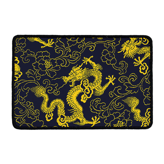 Gold Japanese Dragon Pattern Print Kitchen Mat