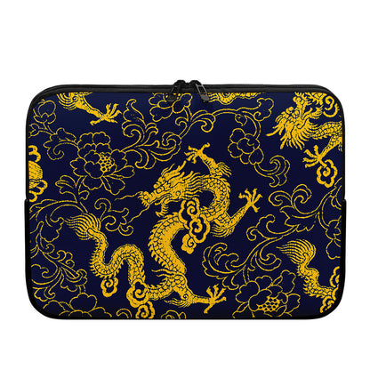 Gold Japanese Dragon Pattern Print Laptop Sleeve