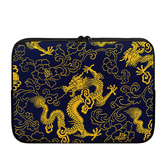 Gold Japanese Dragon Pattern Print Laptop Sleeve