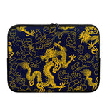Gold Japanese Dragon Pattern Print Laptop Sleeve