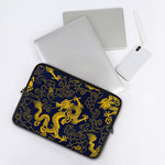 Gold Japanese Dragon Pattern Print Laptop Sleeve