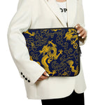 Gold Japanese Dragon Pattern Print Laptop Sleeve