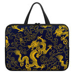 Gold Japanese Dragon Pattern Print Laptop Sleeve With Handle