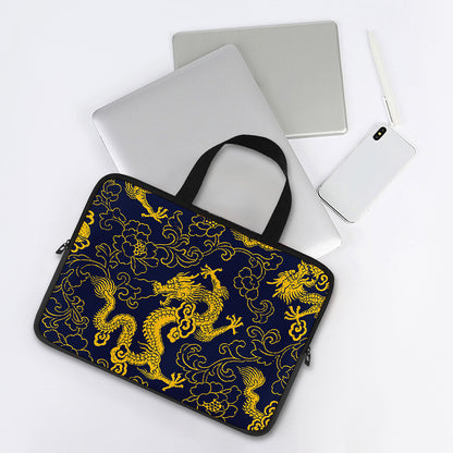 Gold Japanese Dragon Pattern Print Laptop Sleeve With Handle