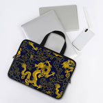 Gold Japanese Dragon Pattern Print Laptop Sleeve With Handle