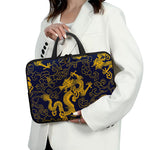 Gold Japanese Dragon Pattern Print Laptop Sleeve With Handle