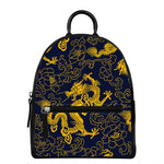 Gold Japanese Dragon Pattern Print Leather Backpack