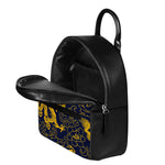 Gold Japanese Dragon Pattern Print Leather Backpack