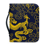 Gold Japanese Dragon Pattern Print Leather Bible Cover