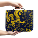 Gold Japanese Dragon Pattern Print Leather Bible Cover