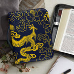Gold Japanese Dragon Pattern Print Leather Bible Cover