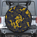Gold Japanese Dragon Pattern Print Leather Spare Tire Cover