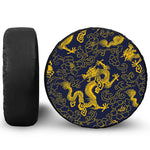Gold Japanese Dragon Pattern Print Leather Spare Tire Cover