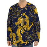 Gold Japanese Dragon Pattern Print Long Sleeve Baseball Jersey