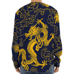 Gold Japanese Dragon Pattern Print Long Sleeve Baseball Jersey