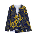 Gold Japanese Dragon Pattern Print Long Sleeve Short Coat