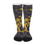 Gold Japanese Dragon Pattern Print Long Socks