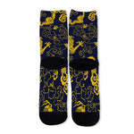 Gold Japanese Dragon Pattern Print Long Socks